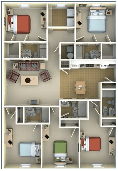 Floor plan for 5 beds, 5 baths, 1886 sqft